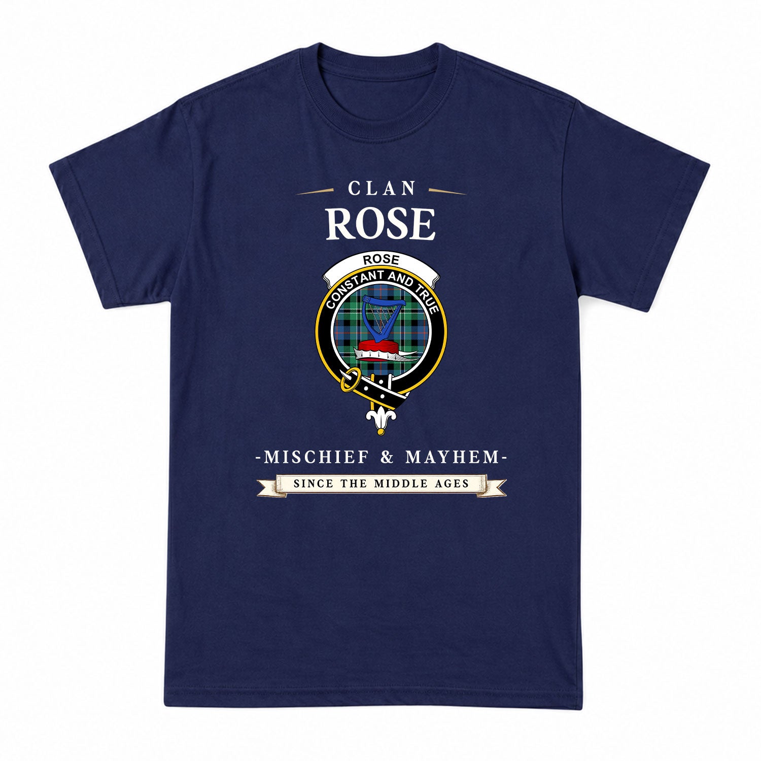 Rose Hunting Ancient Tartan Crest Mischief and Mayhem T-shirt