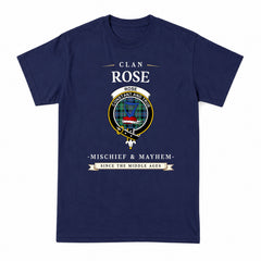 Rose Hunting Ancient Tartan Crest Mischief and Mayhem T-shirt
