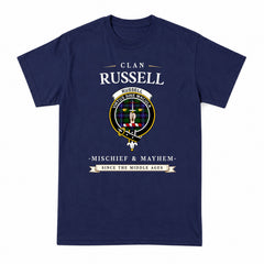 Russell Modern Tartan Crest Mischief and Mayhem T-shirt