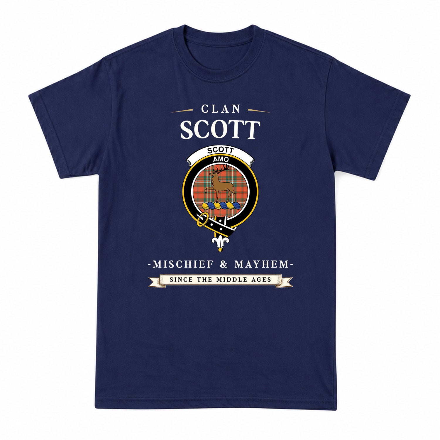 Scott Ancient Tartan Crest Mischief and Mayhem T-shirt