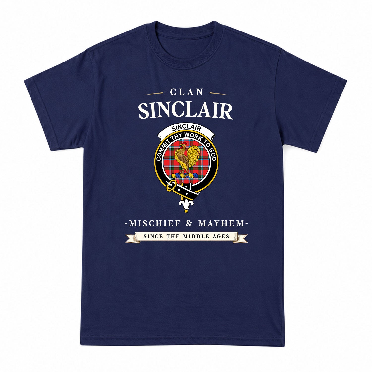 Sinclair Modern Tartan Crest Mischief and Mayhem T-shirt