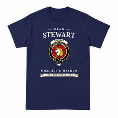 Stewart of Appin Modern Tartan Crest Mischief and Mayhem T-shirt