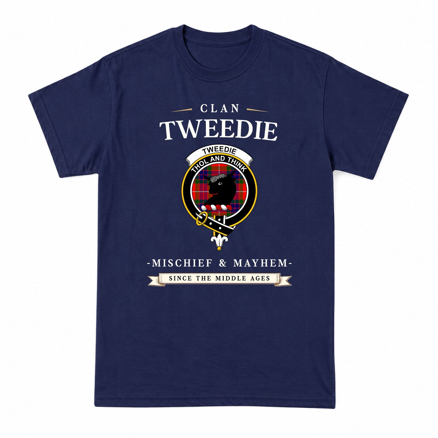 Tweedie Tartan Crest Mischief and Mayhem T-shirt