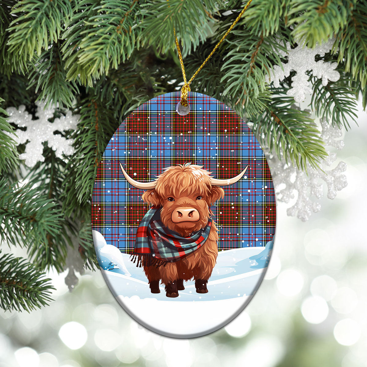 Anderson Modern Tartan Christmas Ceramic Ornament - Highland Cows Snow Style