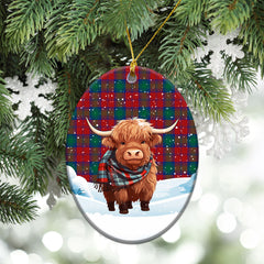 Auchinleck Tartan Christmas Ceramic Ornament - Highland Cows Snow Style