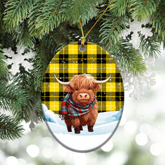 Barclay Dress Modern Tartan Christmas Ceramic Ornament - Highland Cows Snow Style