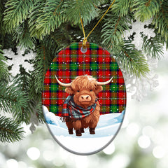 Boyd Modern Tartan Christmas Ceramic Ornament - Highland Cows Snow Style