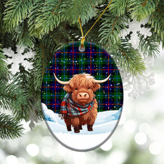 Calder (Calder-Campbell) Tartan Christmas Ceramic Ornament - Highland Cows Snow Style