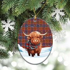 Cameron of Lochiel Ancient Tartan Christmas Ceramic Ornament - Highland Cows Snow Style