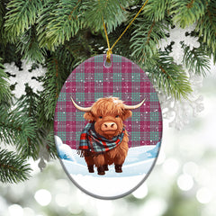 Crawford Ancient Tartan Christmas Ceramic Ornament - Highland Cows Snow Style