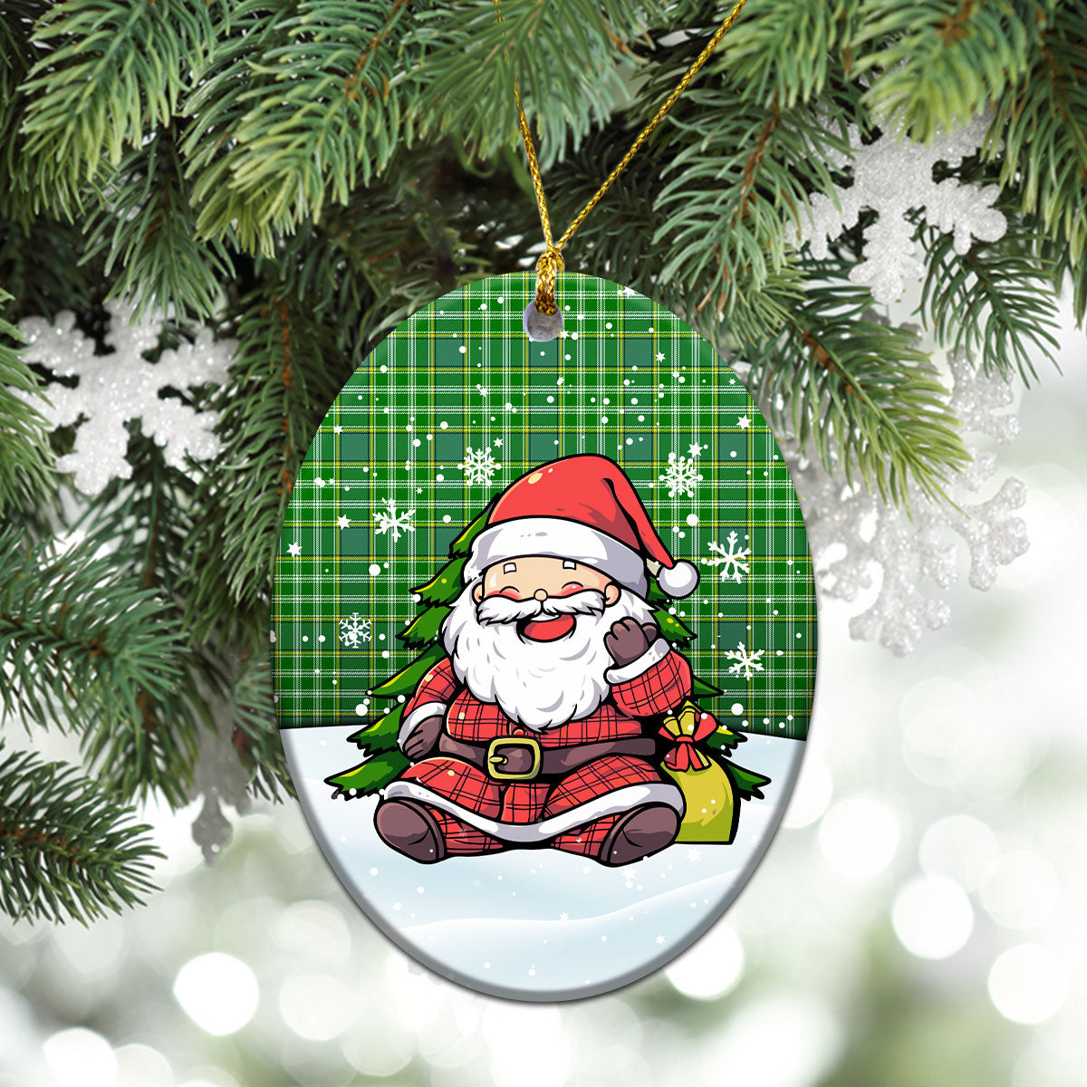 Currie Tartan Christmas Ceramic Ornament - Scottish Santa Style