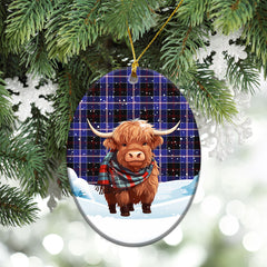 Dunlop Modern Tartan Christmas Ceramic Ornament - Highland Cows Snow Style