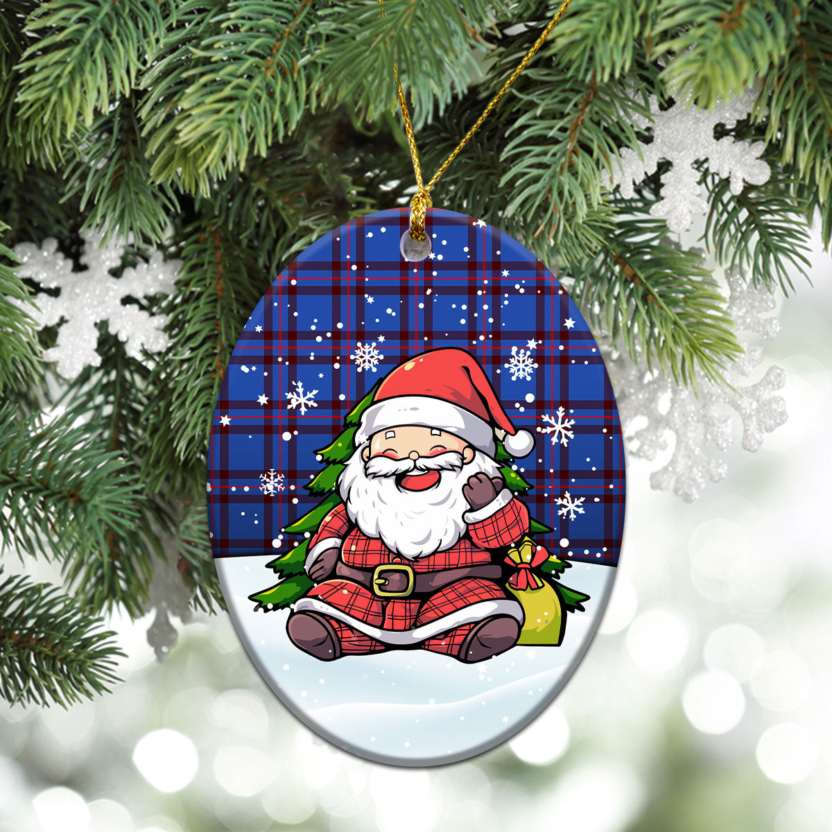 Elliott Modern Tartan Christmas Ceramic Ornament - Scottish Santa Style
