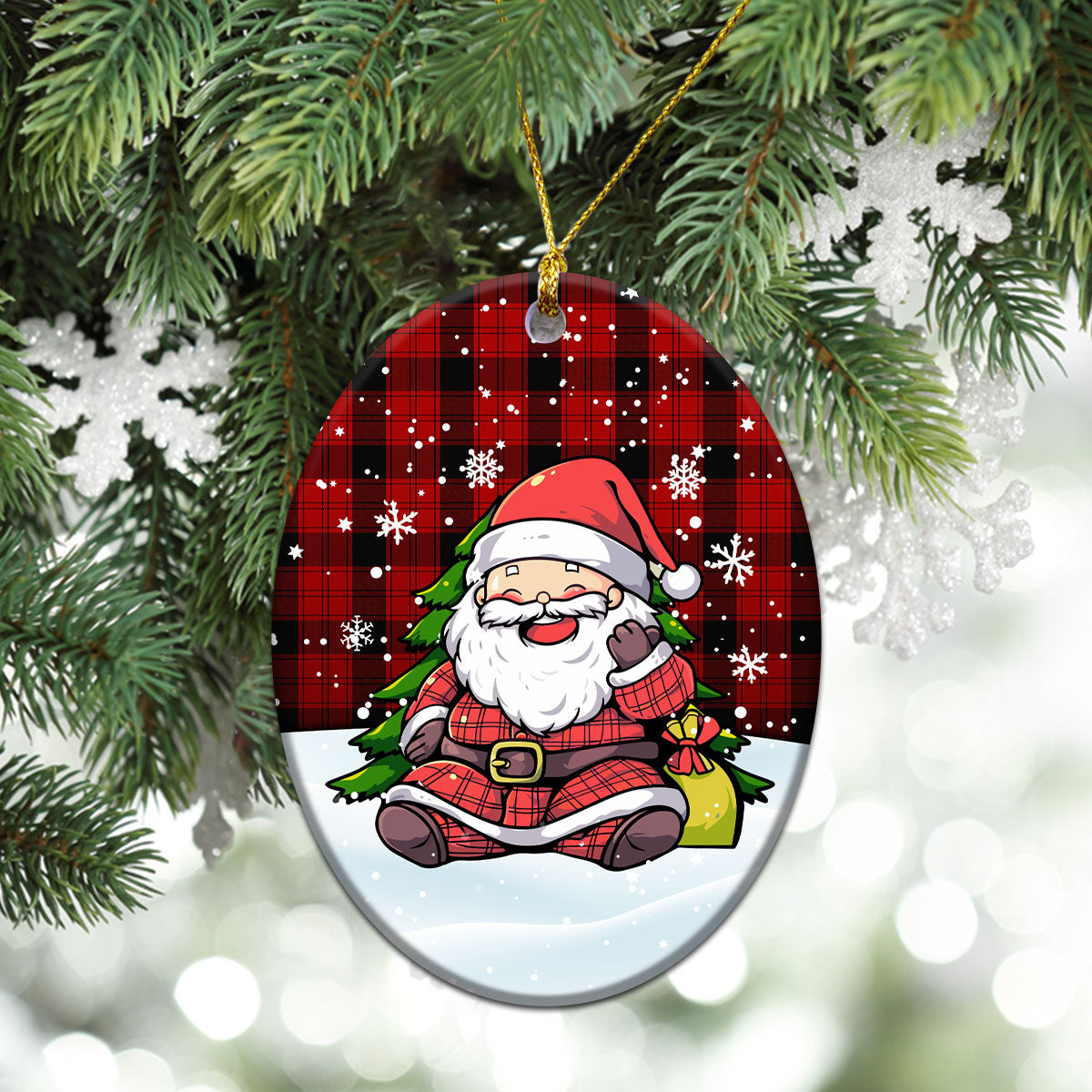 Ewing Tartan Christmas Ceramic Ornament - Scottish Santa Style