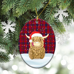 Ewing Tartan Christmas Ceramic Ornament - Highland Cows Style