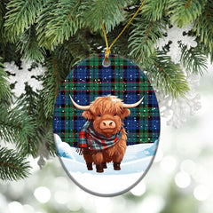 Fletcher Ancient Tartan Christmas Ceramic Ornament - Highland Cows Snow Style