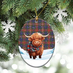 Fraser (of Lovat) Hunting Modern Tartan Christmas Ceramic Ornament - Highland Cows Snow Style