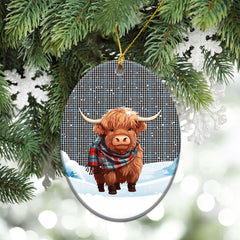 Gladstone Tartan Christmas Ceramic Ornament - Highland Cows Snow Style