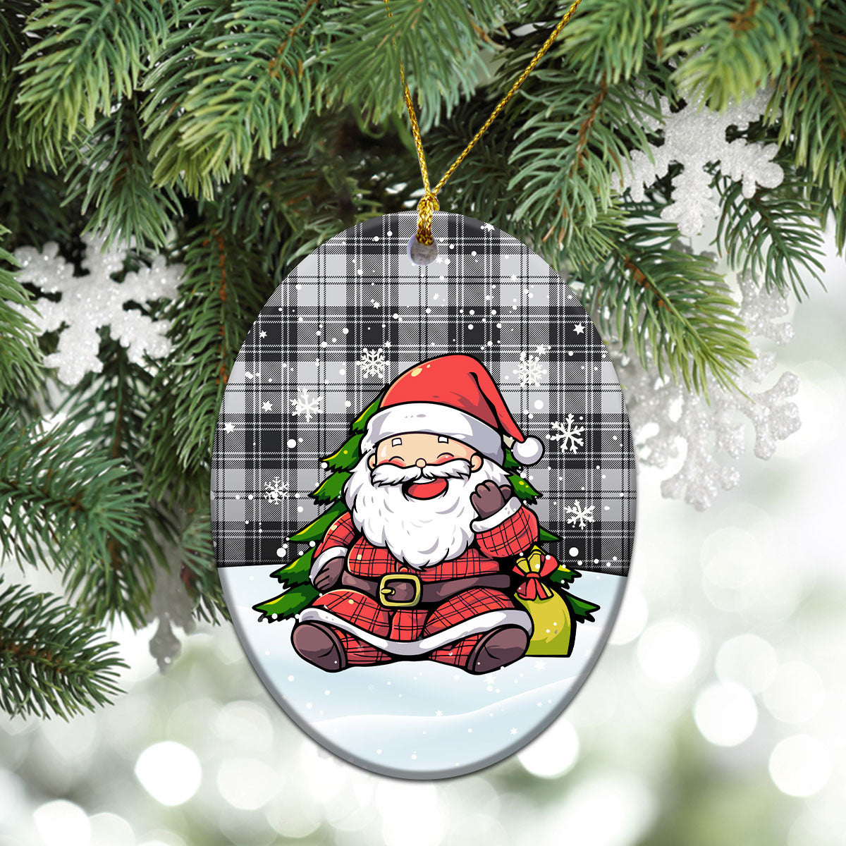 Glen Tartan Christmas Ceramic Ornament - Scottish Santa Style