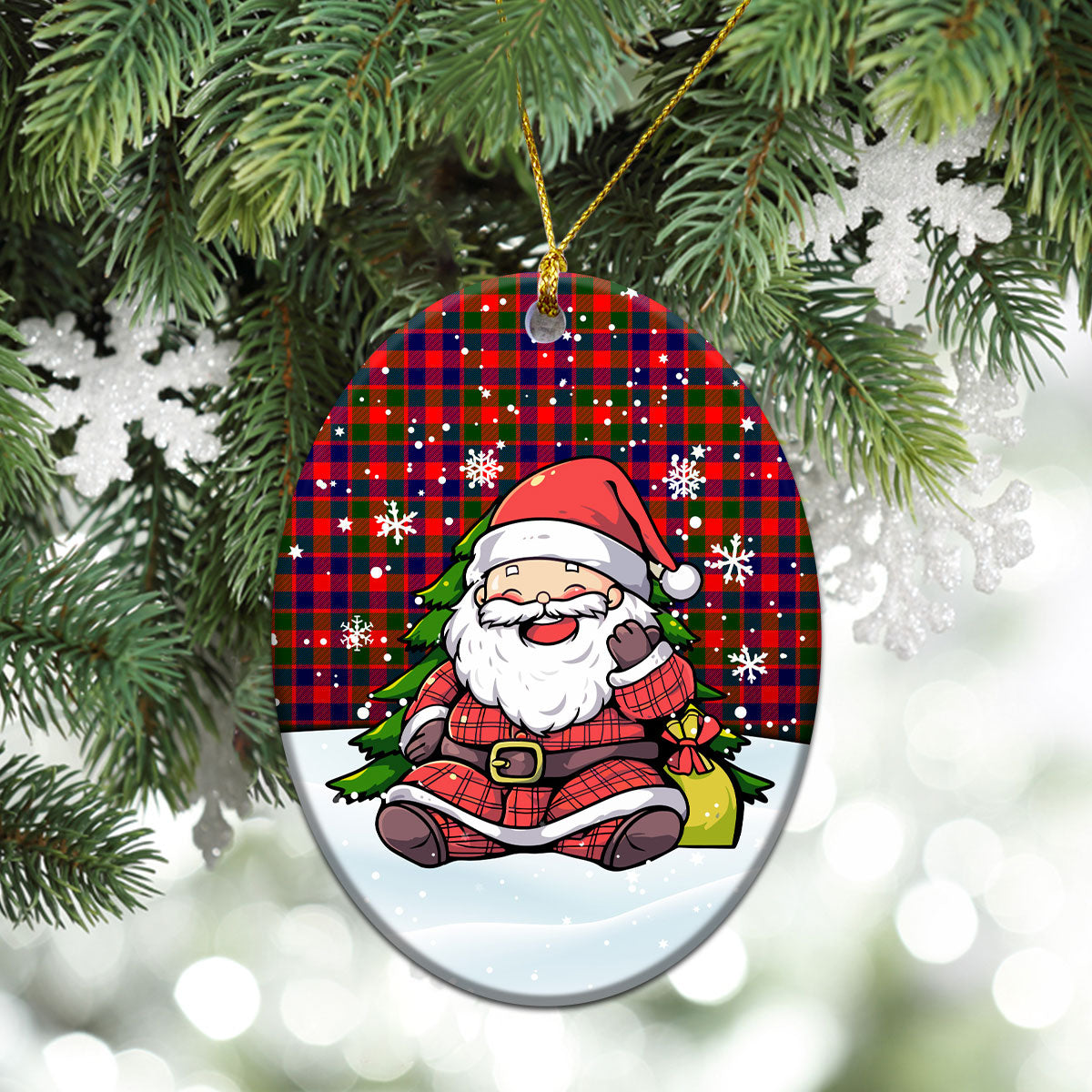 Gow (or McGouan) Tartan Christmas Ceramic Ornament - Scottish Santa Style