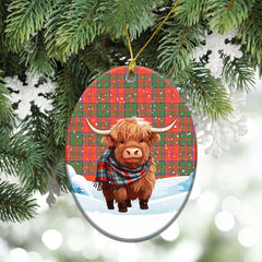 Grant Ancient Tartan Christmas Ceramic Ornament - Highland Cows Snow Style