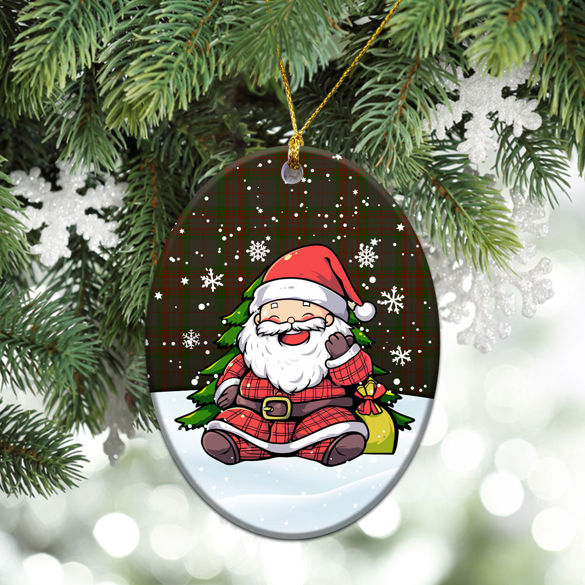 Gray Tartan Christmas Ceramic Ornament - Scottish Santa Style