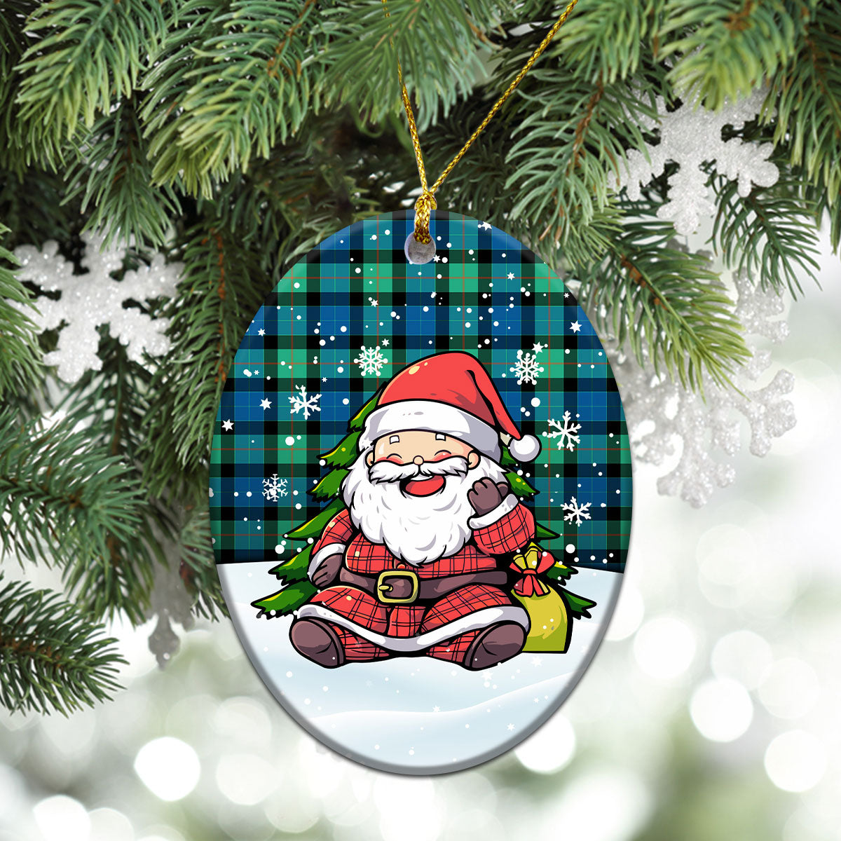 Gunn Ancient Tartan Christmas Ceramic Ornament - Scottish Santa Style