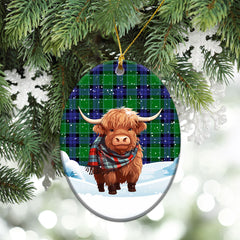 Haldane Tartan Christmas Ceramic Ornament - Highland Cows Snow Style