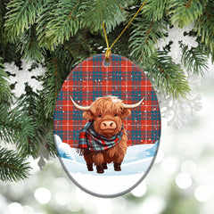 Hamilton Ancient Tartan Christmas Ceramic Ornament - Highland Cows Snow Style