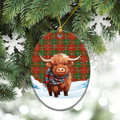 Hay Ancient Tartan Christmas Ceramic Ornament - Highland Cows Snow Style