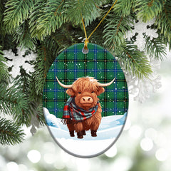 Henderson Ancient Tartan Christmas Ceramic Ornament - Highland Cows Snow Style