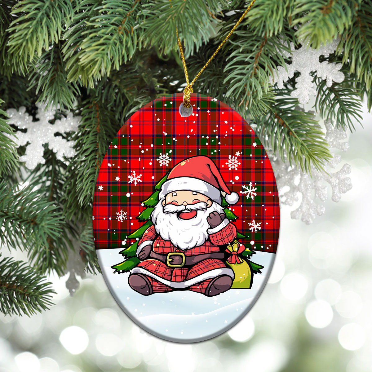 Heron Tartan Christmas Ceramic Ornament - Scottish Santa Style