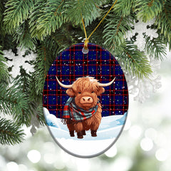 Home Modern Tartan Christmas Ceramic Ornament - Highland Cows Snow Style