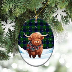 Keith Modern Tartan Christmas Ceramic Ornament - Highland Cows Snow Style