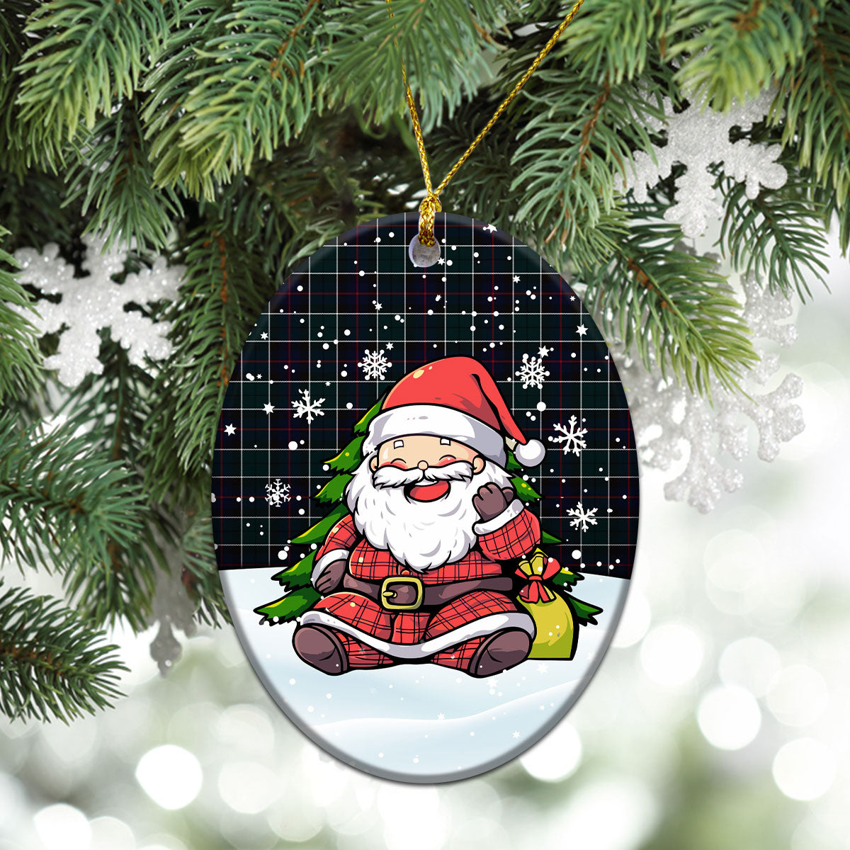 Leslie Hunting Modern Tartan Christmas Ceramic Ornament - Scottish Santa Style