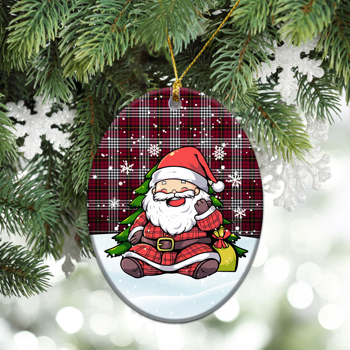 Little Tartan Christmas Ceramic Ornament - Scottish Santa Style