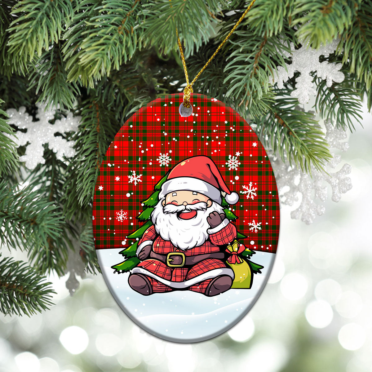 Livingstone Tartan Christmas Ceramic Ornament - Scottish Santa Style