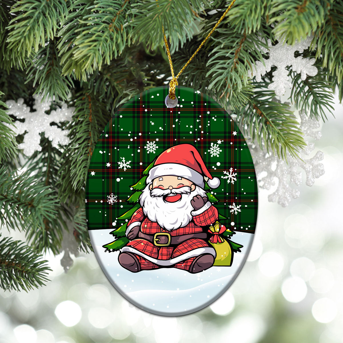 Logie Tartan Christmas Ceramic Ornament - Scottish Santa Style