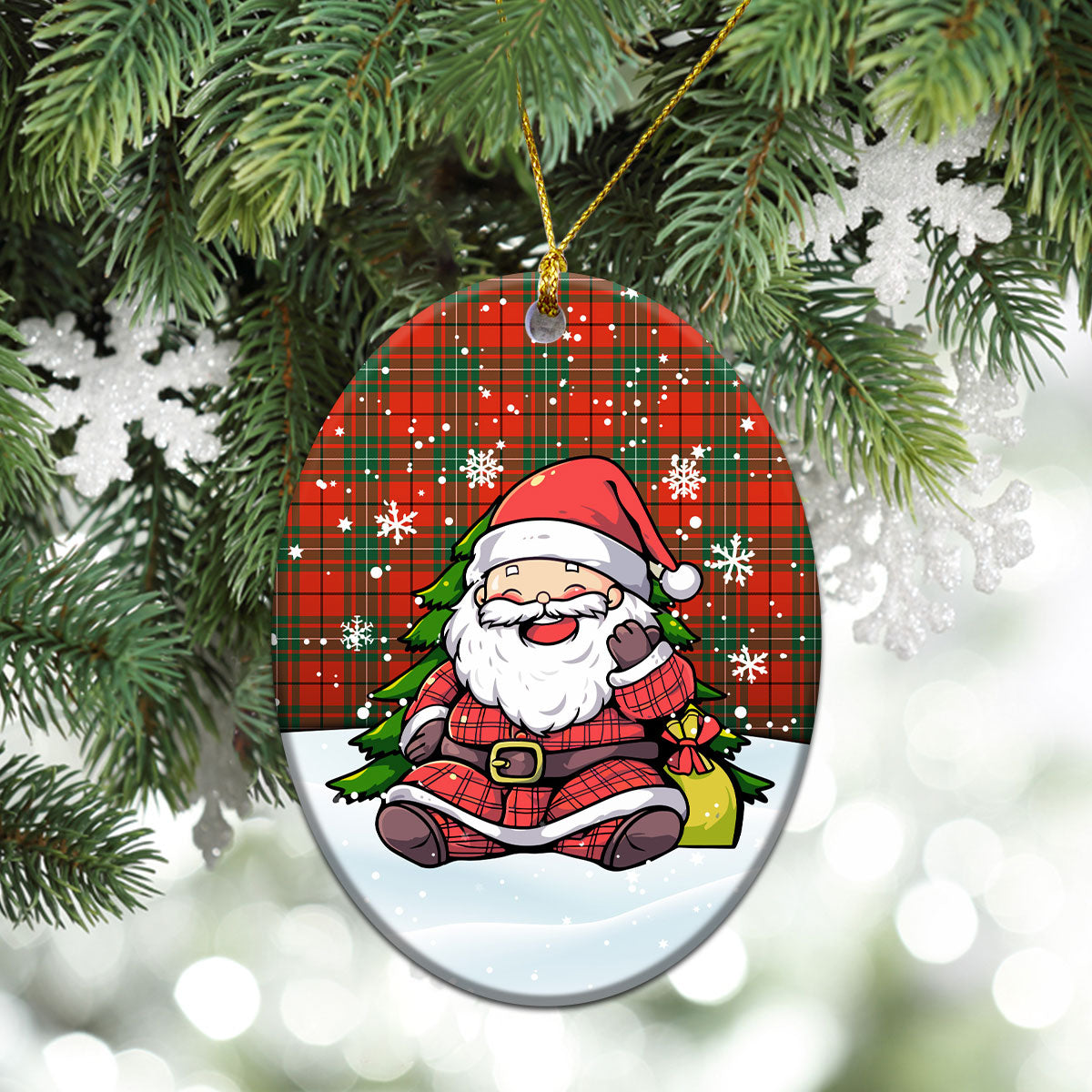 MacAuley Ancient Tartan Christmas Ceramic Ornament - Scottish Santa Style