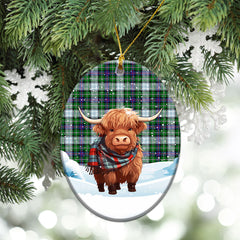 MacKenzie Dress Modern Tartan Christmas Ceramic Ornament - Highland Cows Snow Style