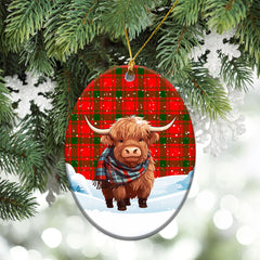 MacQuarrie Tartan Christmas Ceramic Ornament - Highland Cows Snow Style