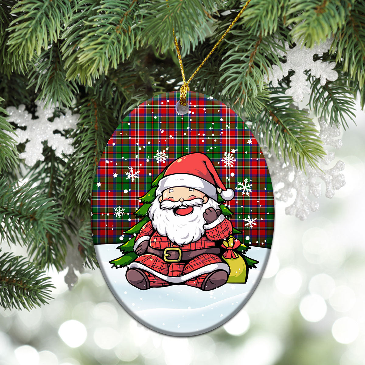 McCulloch Tartan Christmas Ceramic Ornament - Scottish Santa Style
