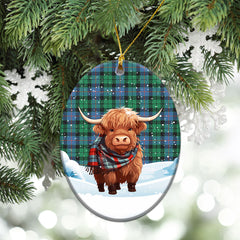 Morrison Ancient Tartan Christmas Ceramic Ornament - Highland Cows Snow Style