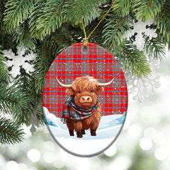 Moubray Tartan Christmas Ceramic Ornament - Highland Cows Snow Style