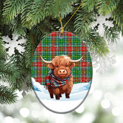 Muirhead Tartan Christmas Ceramic Ornament - Highland Cows Snow Style