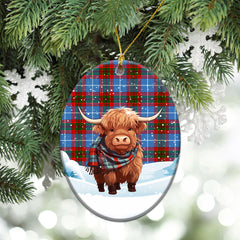 Preston Tartan Christmas Ceramic Ornament - Highland Cows Snow Style