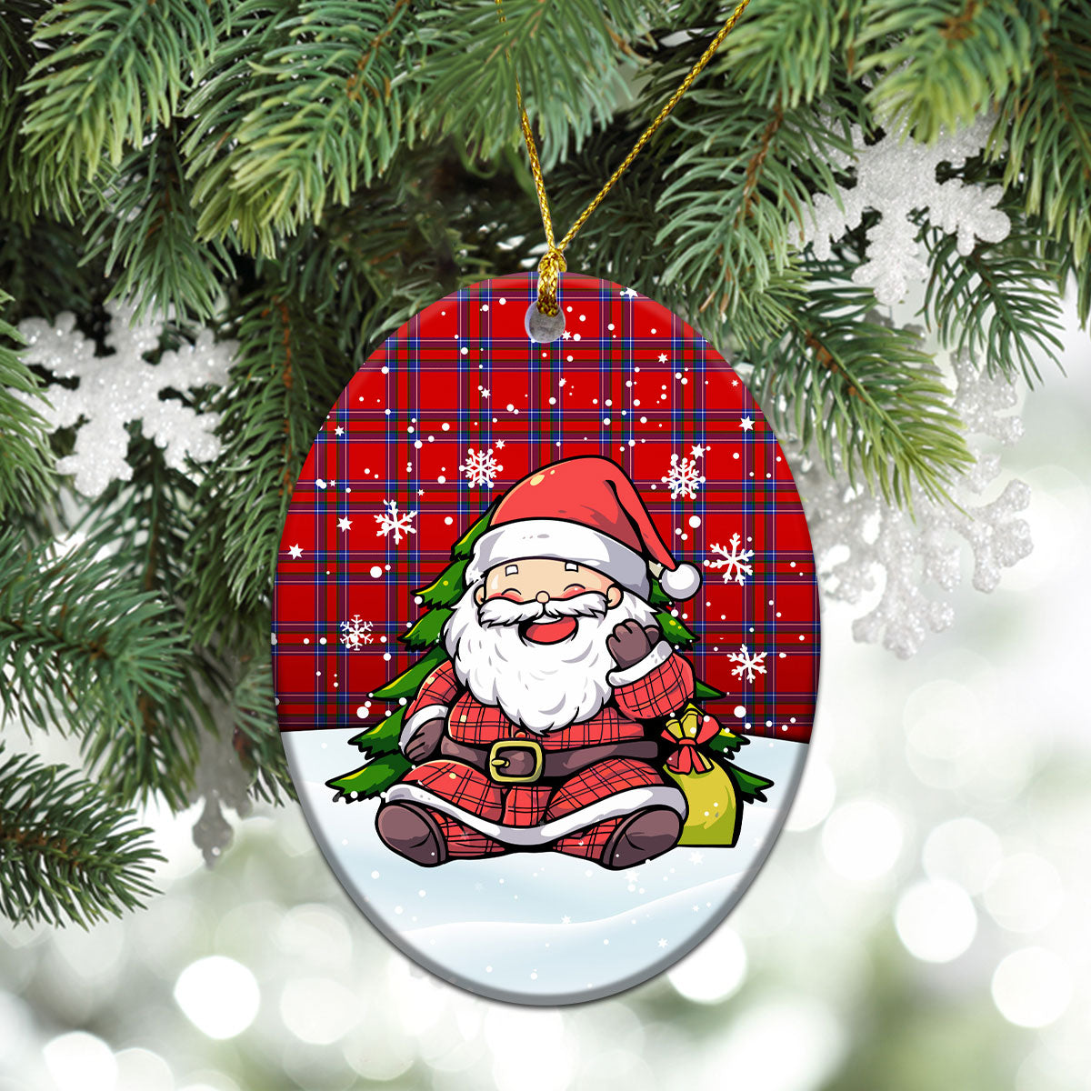Rait Tartan Christmas Ceramic Ornament - Scottish Santa Style