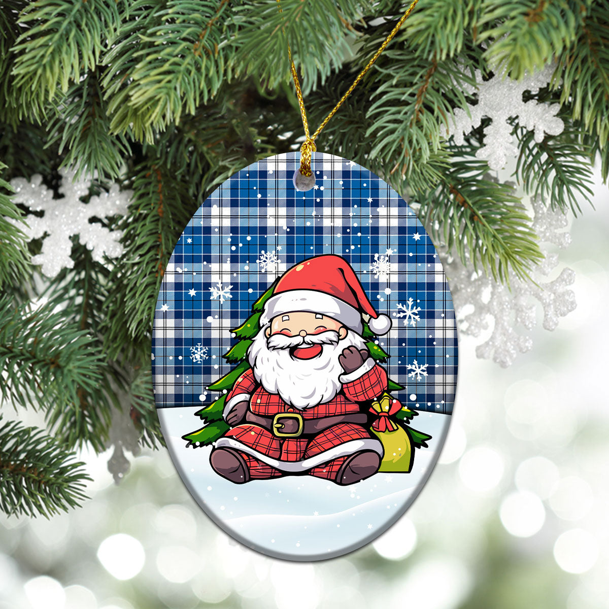 Roberton Tartan Christmas Ceramic Ornament - Scottish Santa Style