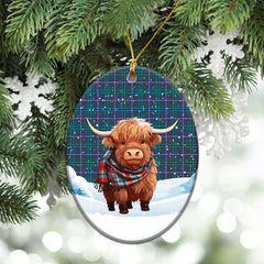 Sandilands Tartan Christmas Ceramic Ornament - Highland Cows Snow Style