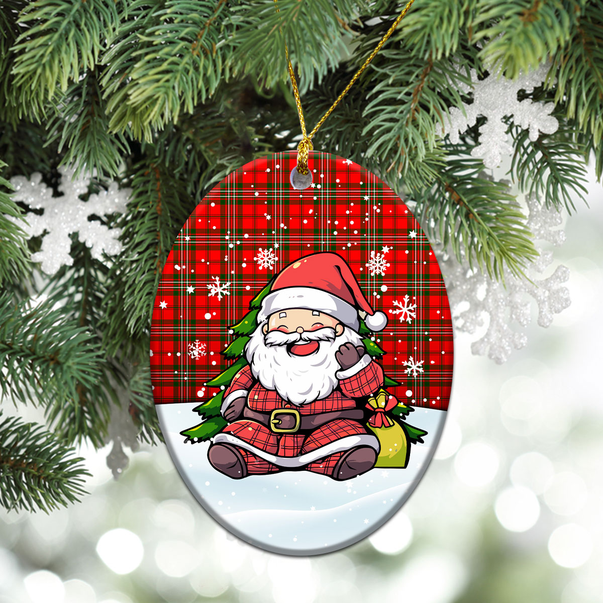Scott Modern Tartan Christmas Ceramic Ornament - Scottish Santa Style